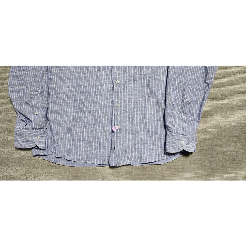 Proper Cloth Men’s Custom Blue White Striped Long Sleeve Button Down Shirt - Picture 5 of 14